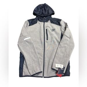 Reebok Men’s Hooded Full-Zip Jacket in Heather Gray and Navy